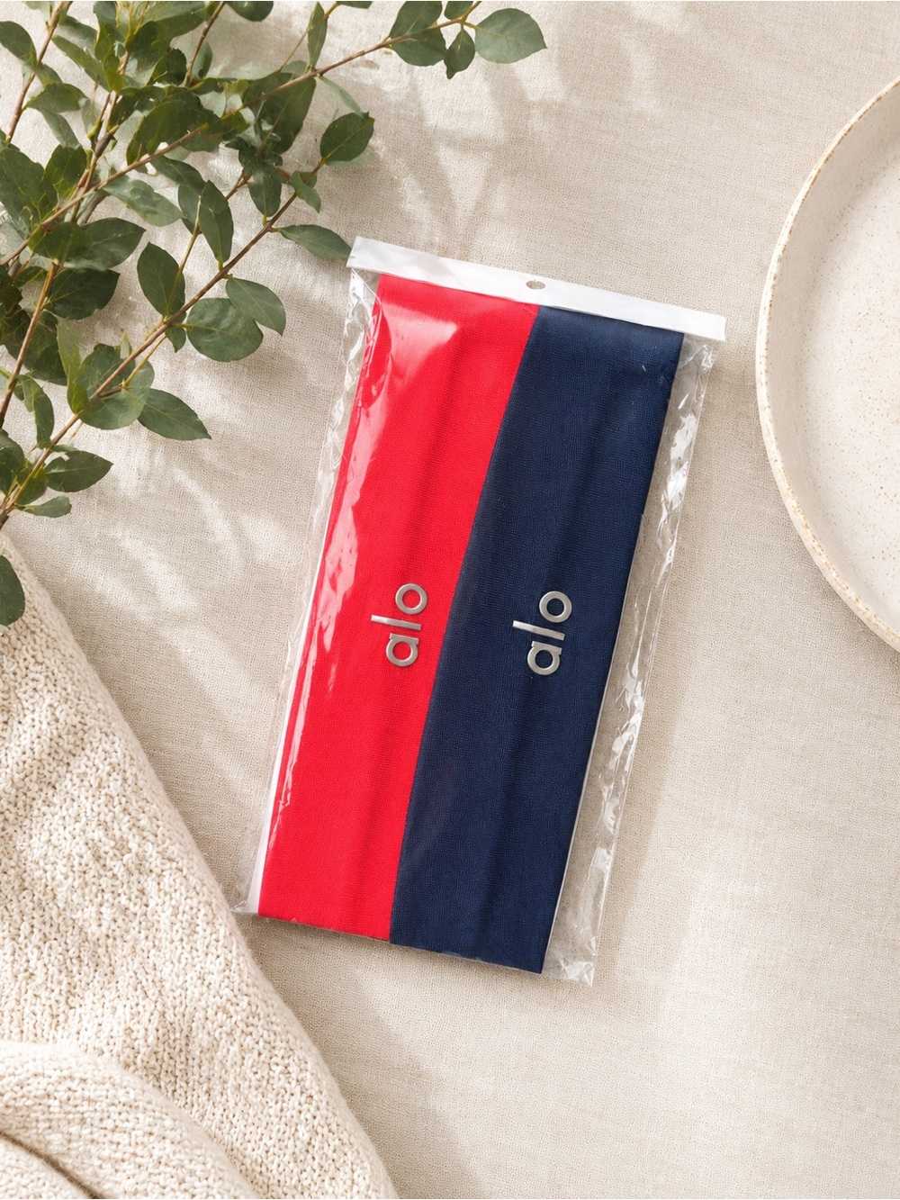 ALO Yoga Red & Navy Logo Headbands